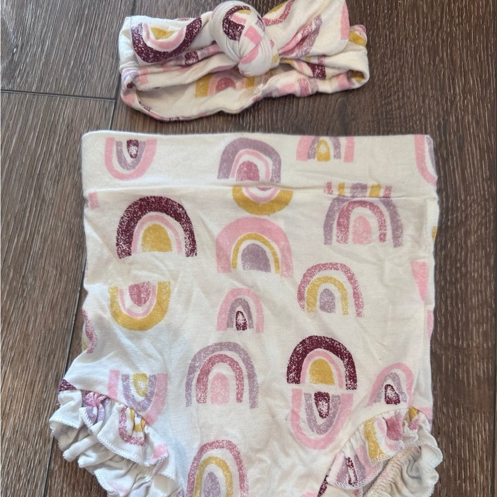 spearmintlove rainbow bloomers bloomies shorts‎ 6-12 headband
